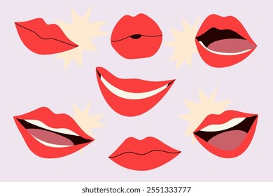 Set with different lips. Flat vector illustrations.