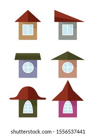 Set of different little houses in flat style. Vector illustration