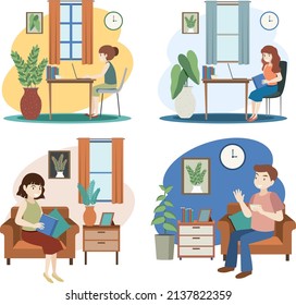Conjunto de diferentes interiores de sala en ilustración de estilo plano