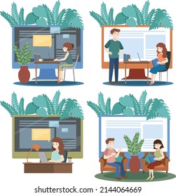 Set of different living room interior in flat style  illustration