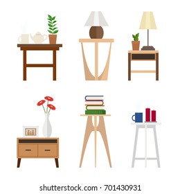 Set of different living room side tables, flat style, vector graphic design template