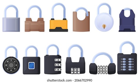 Set of different locks. Code lock. Protect your property. Safe closing of the room. Vector illustration on a white background