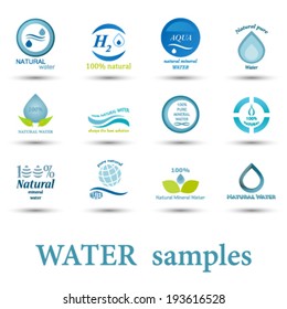 set of different logo water business design elements (samples) on white background  