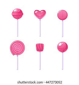 set of different lollipops isolated on white background