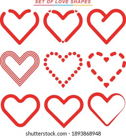 Set of different love shapes element in vector in eps format. Random and abstract love or heart shapes in stroke style.