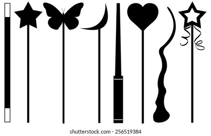 set of different magic wands isolated