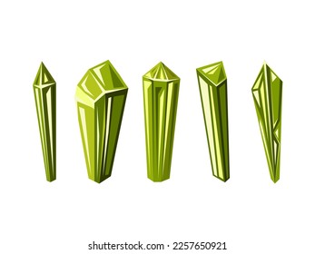 A set of different magical green crystals for environment and decor.