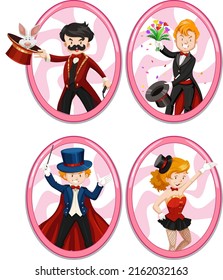Set of different magicians cartoon character illustration