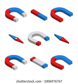 Set of different magnets isolated on white background. Flat 3d isometric style, vector illustration.