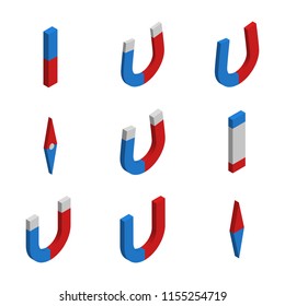 Set of different magnets isolated on white background. Flat 3d isometric style, vector illustration.