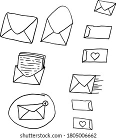A set of different mail envelopes. Mail, letters, envelopes, new message.