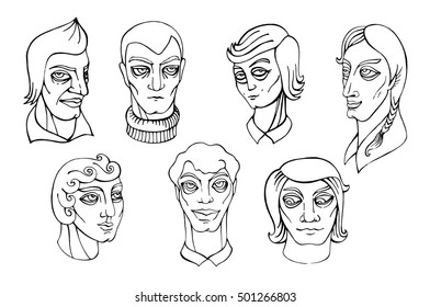 Set of different male faces