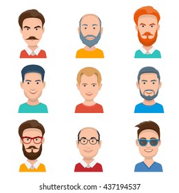 Set of Different Male Faces. Collection of avatar icons.