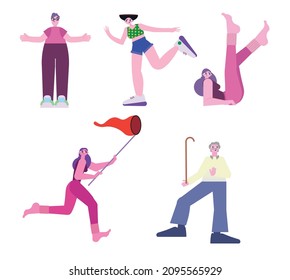 set of different male and female characters isolated on white. flat vector character design concept. 