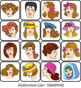 A set of different male and female hairstyles, vector illustration