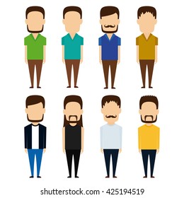 Set of different male icons on a white background 