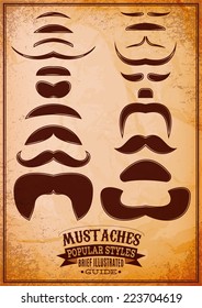 set of different male mustache on a grungy background