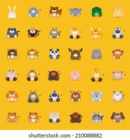 set of different mammal animals on a yellow background