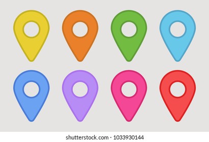 Set of different map pin flat vector icon,multicolor map pin pointer icon.
