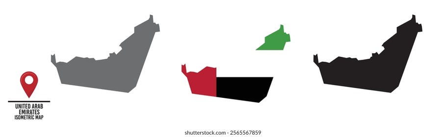 Set of different maps with national flags of United Arab Emirates.