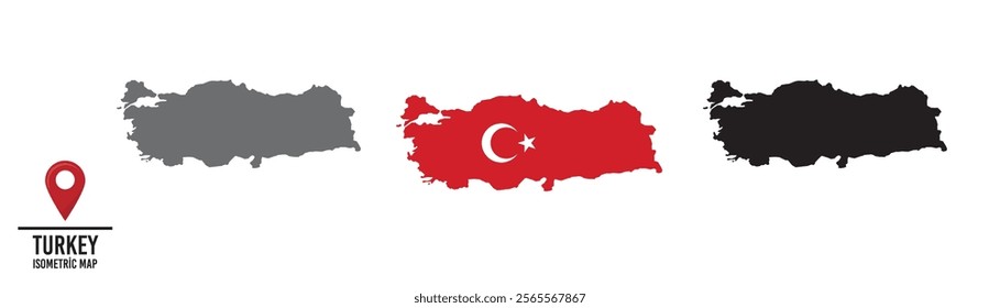 Set of different maps with national flags of Turkey.