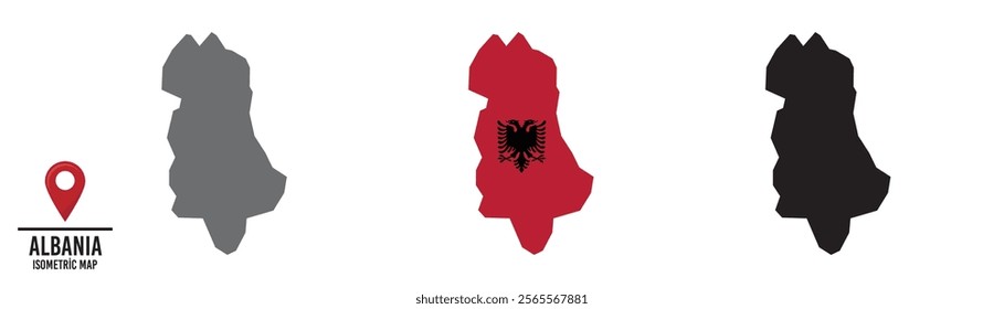 Set of different maps with national flags of Albania.