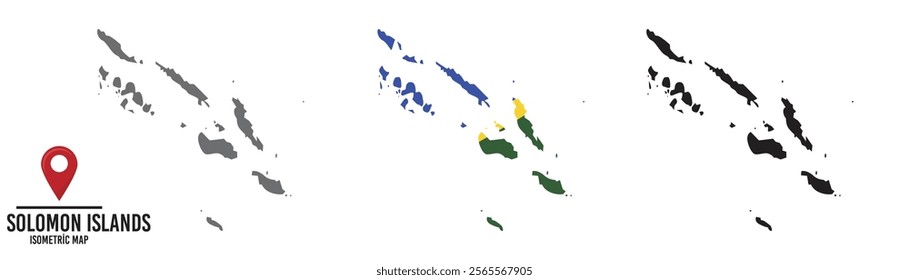 Set of different maps with national flags of Solomon Islands