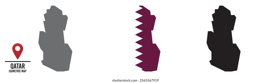 Set of different maps with national flags of Qatar.