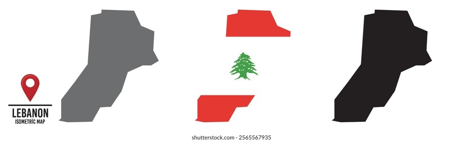 Set of different maps with national flags of Lebanon.