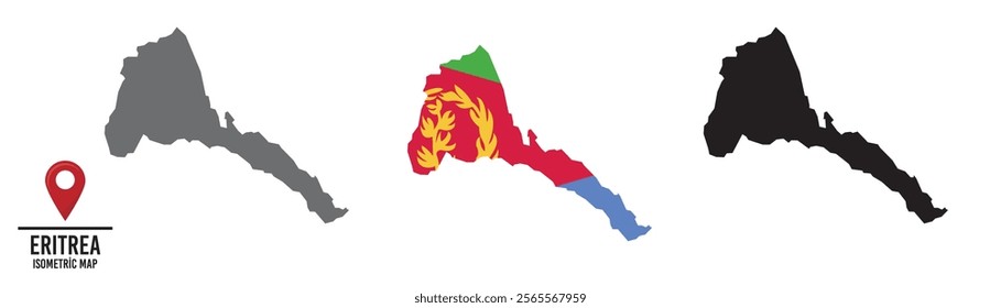 Set of different maps with national flags of Eritrea.