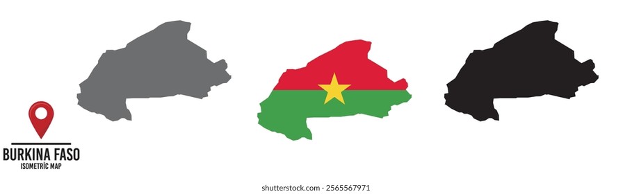 Set of different maps with national flags of Burkina Faso