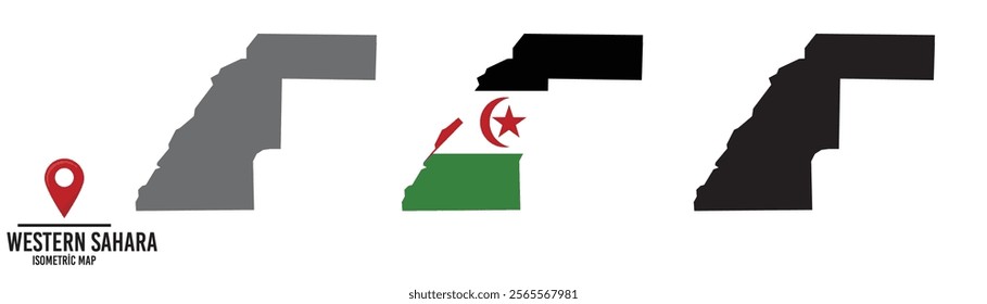 Set of different maps with national flags of Western Sahara.