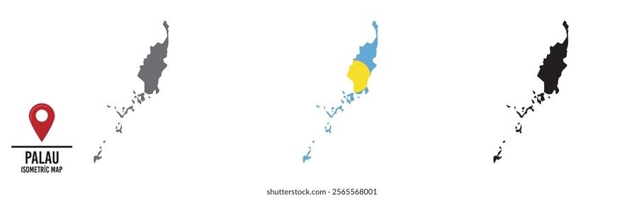Set of different maps with national flags of Palau
