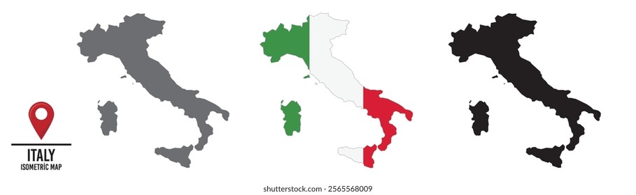Set of different maps with national flags of Italy.