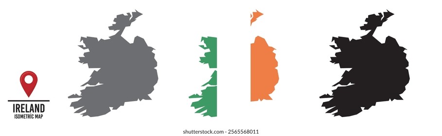 Set of different maps with national flags of Ireland.