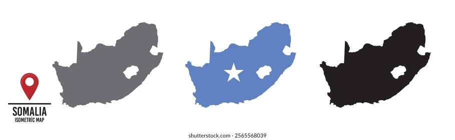Set of different maps with national flags of Somalia.