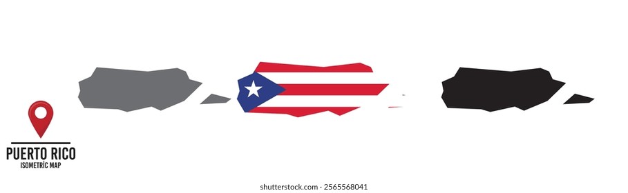 Set of different maps with national flags of Puerto Rico.