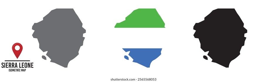 Set of different maps with national flags of Sierra Leone.