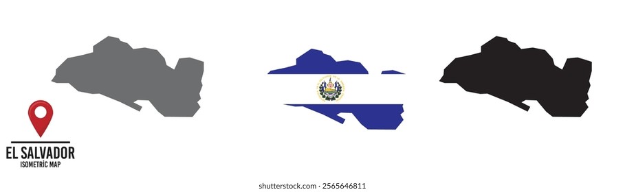 Set of different maps with national flags of El Salvador.