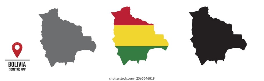 Set of different maps with national flags of Bolivia.