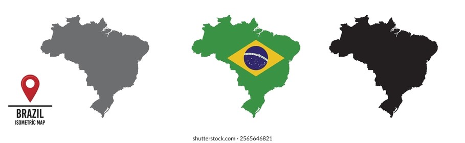Set of different maps with national flags of Brazil.