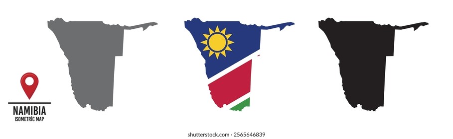 Set of different maps with national flags of Namibia.