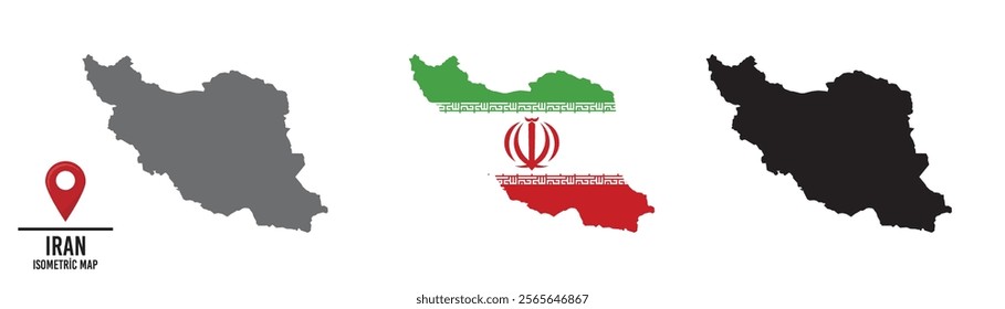 Set of different maps with national flags of Iran.