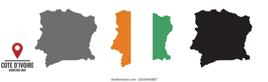 Set of different maps with national flags ofCore D'ivoire. 