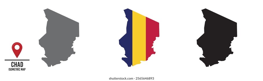 Set of different maps with national flags of Chad.