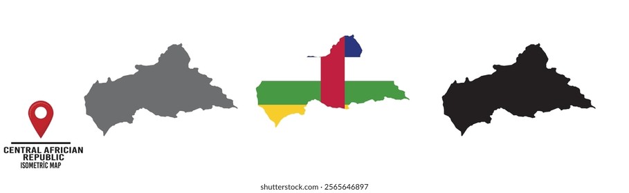 Set of different maps with national flags of Central Africian Republic.