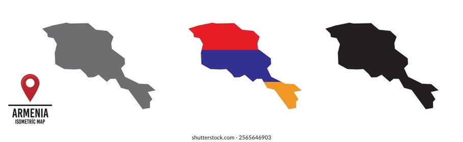 Set of different maps with national flags of Armenia.