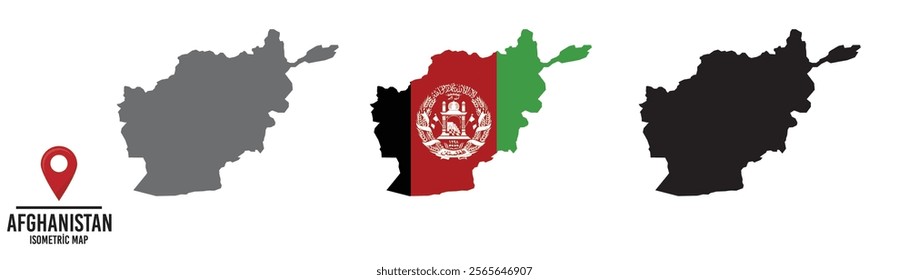 Set of different maps with national flags of Afghanistan.