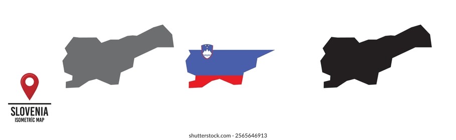 Set of different maps with national flags of Slovenia.