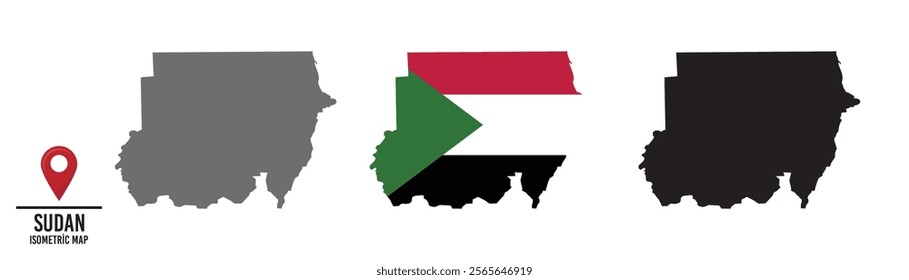 Set of different maps with national flags of Sudan.